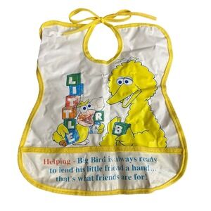 Vintage Sesame Street Big Bird Baby Bib 80s Kidcore Nostalgia Vinyl RARE READ